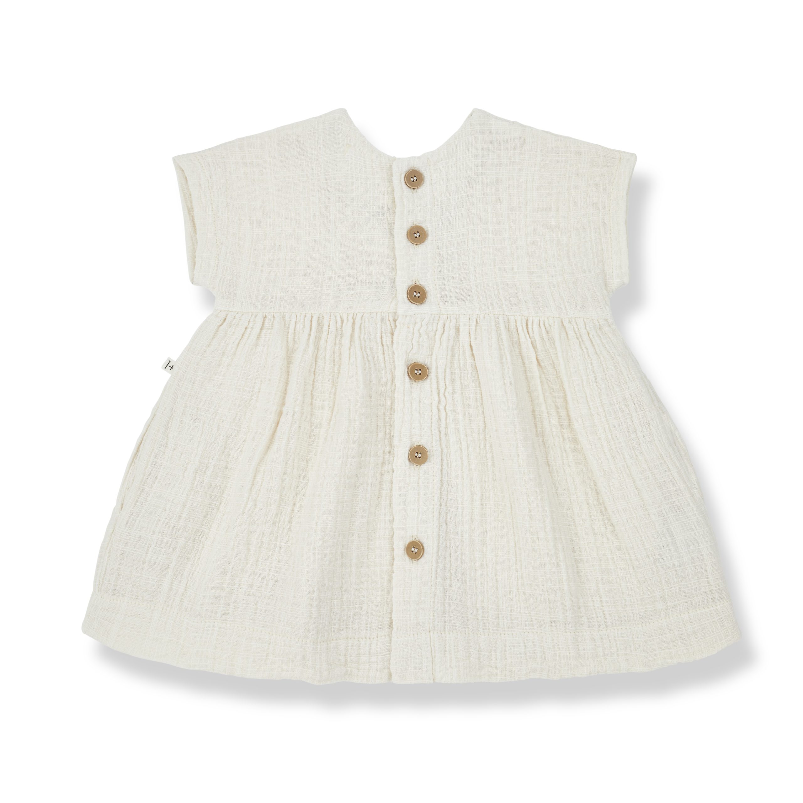 Robe bébé fille en coton ivoire vue de dos avec boutons en bois – Modèle Alberta 1+ in the Family.