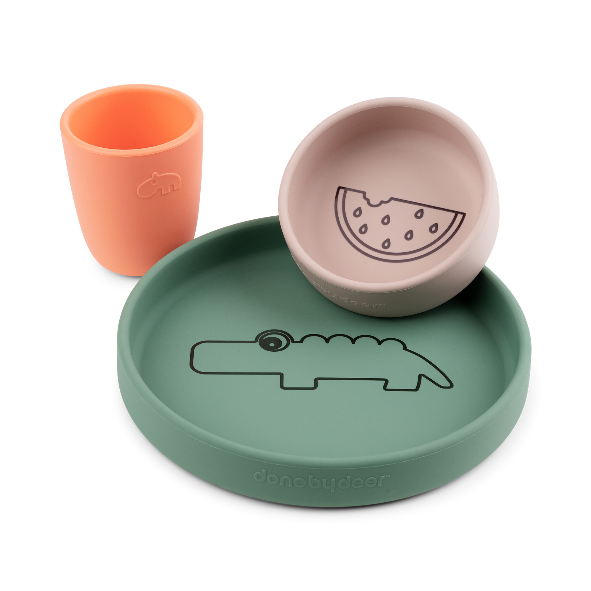 Coffret repas en silicone Croco - Vert Rose Corail