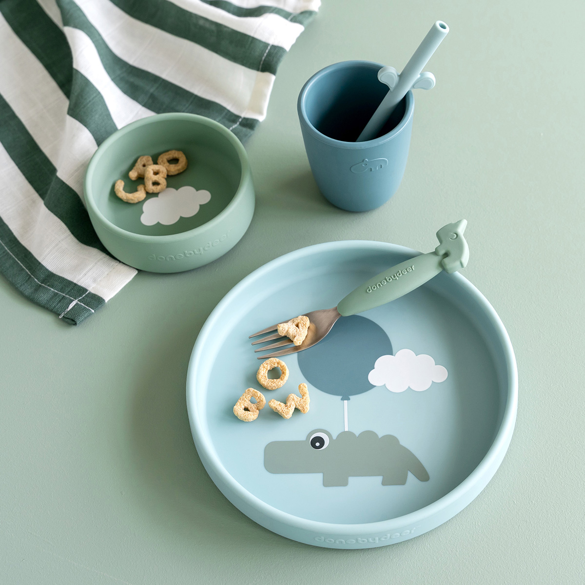 Coffret repas en silicone happy clouds - bleu