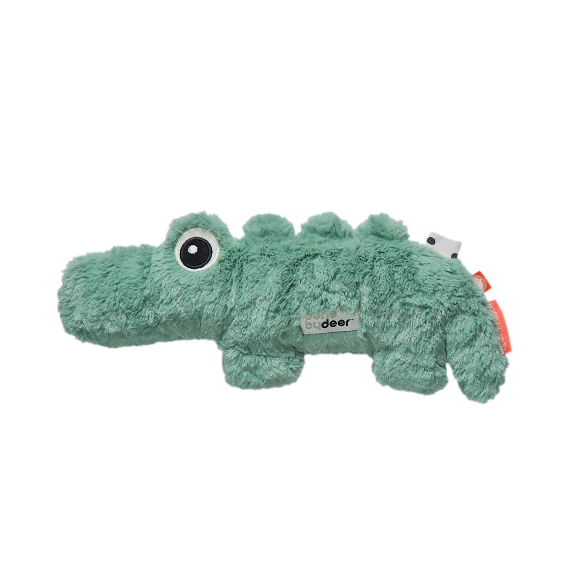 Petite peluche Croco le crocodile vert – Done by Deer – vue de profil – peluche douce et rassurante pour bébé