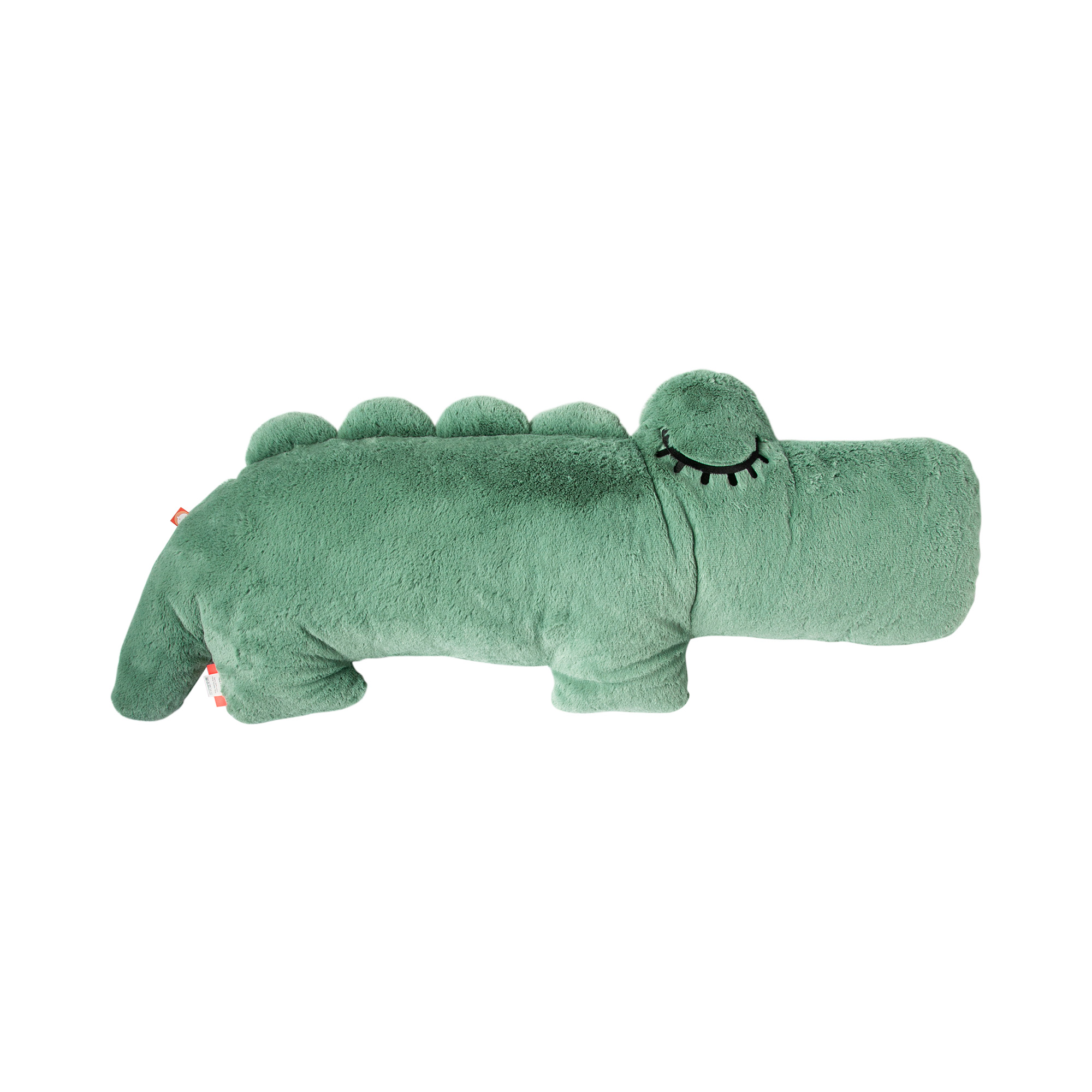 Peluche Croco le crocodile vert Done by Deer – vue profil gauche avec œil fermé comme un clin d’œil – modèle moyen – image détourée