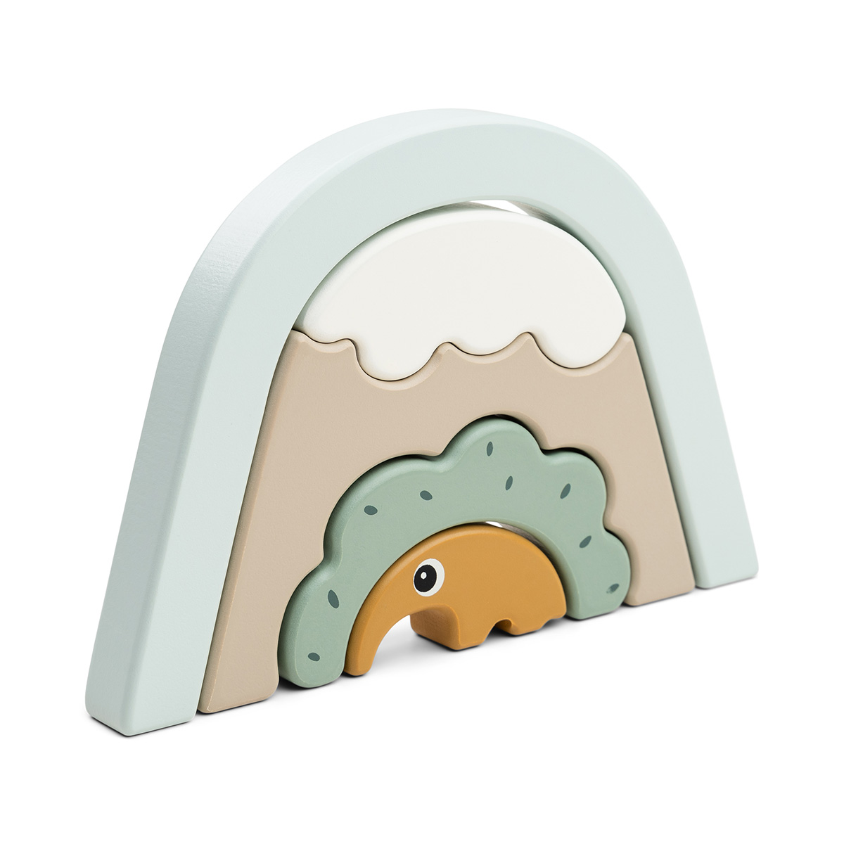 Arc à empiler Antee – Done by Deer – image détourée avec les pièces empilées en un seul bloc – jouet en bois décoratif – dès 12 mois