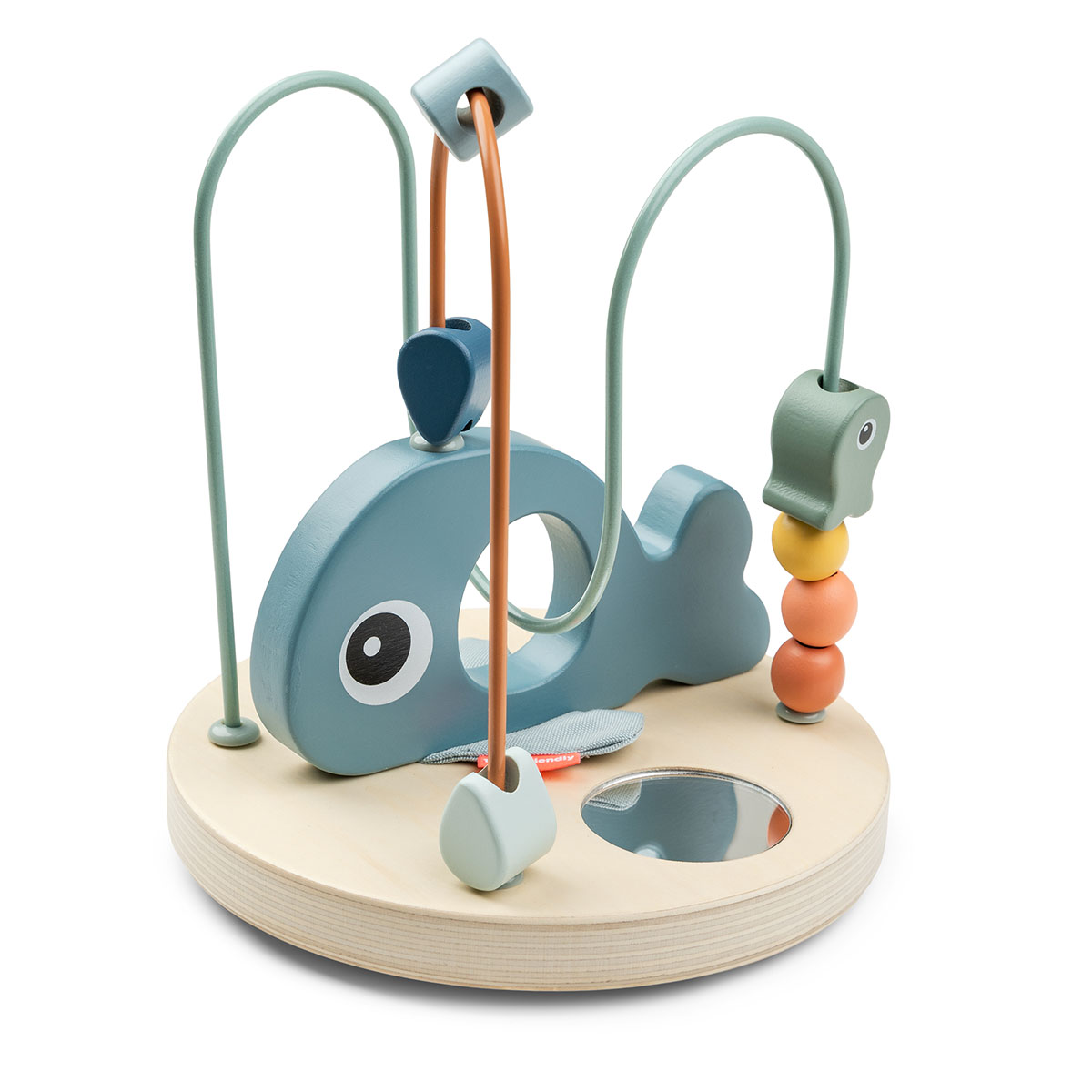 Boulier bébé Wally en bois Done By Deer avec perles colorées et baleine bleue.