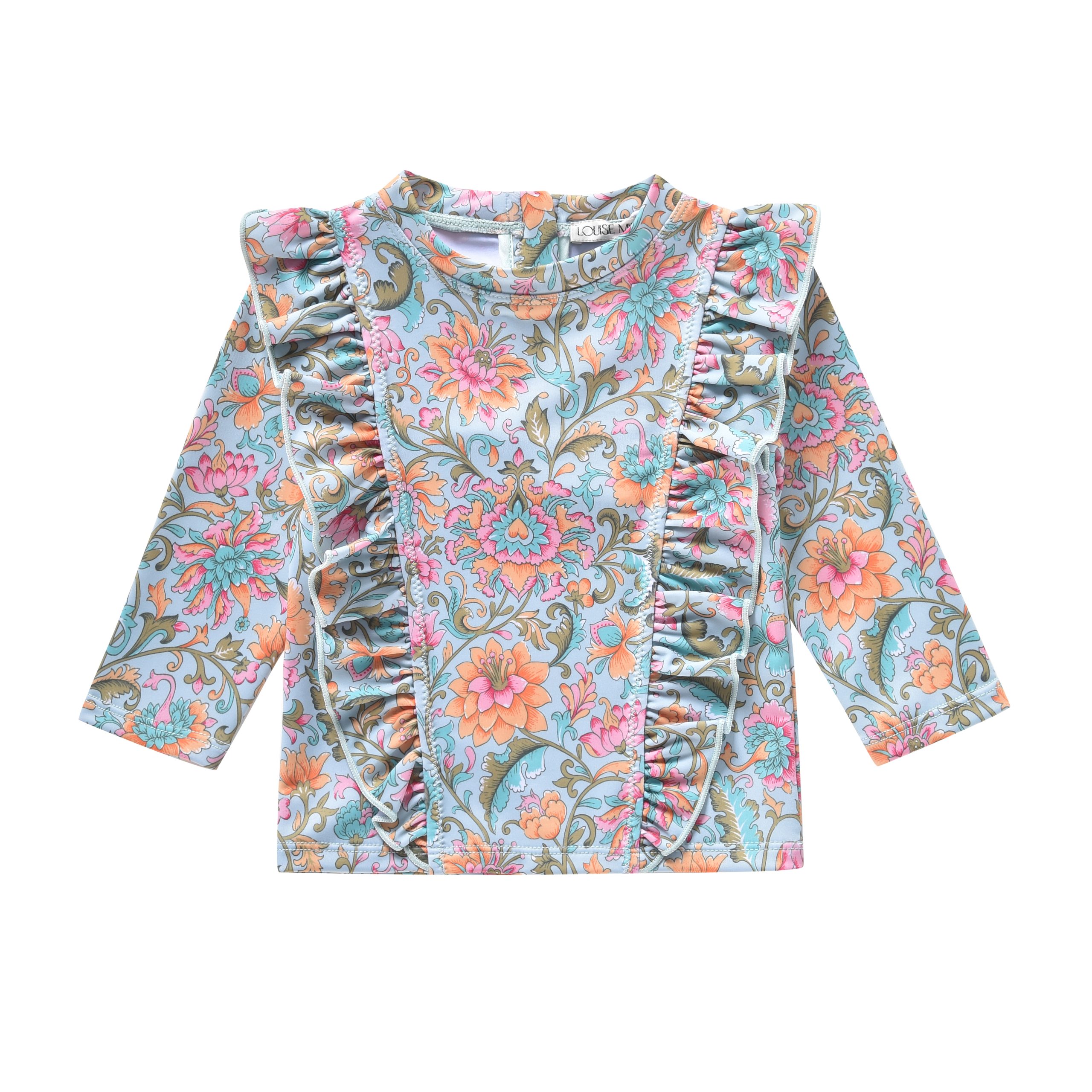 Haut anti-UV bébé fille Yanika imprimé fleurs bleu vert Louise Misha