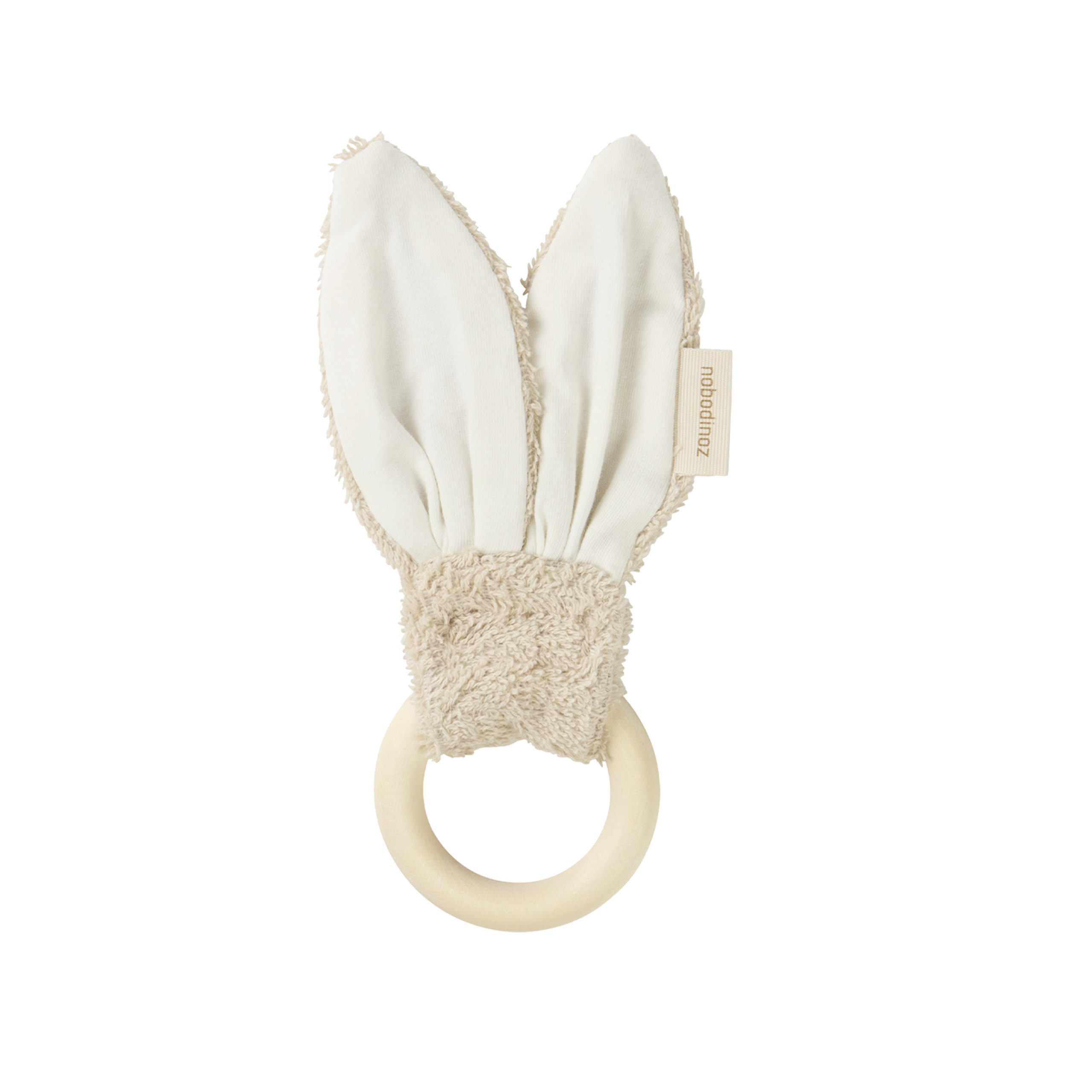 Anneau de dentition Bunny amande Nobodinoz en coton bio et bois pour bébé