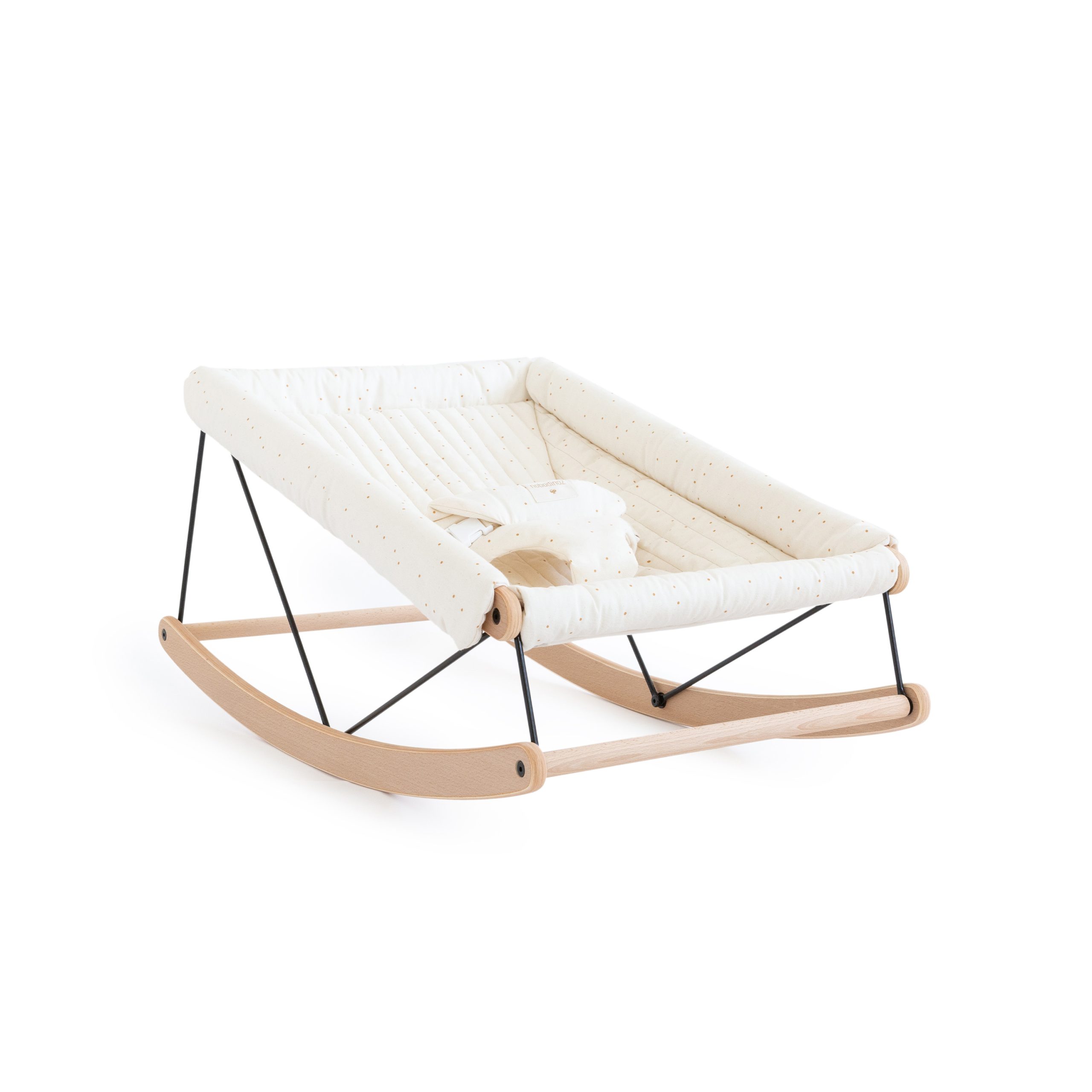 Transat bébé Nobodinoz Growing Green Honey Sweet Dots en bois de hêtre et coton biologique.