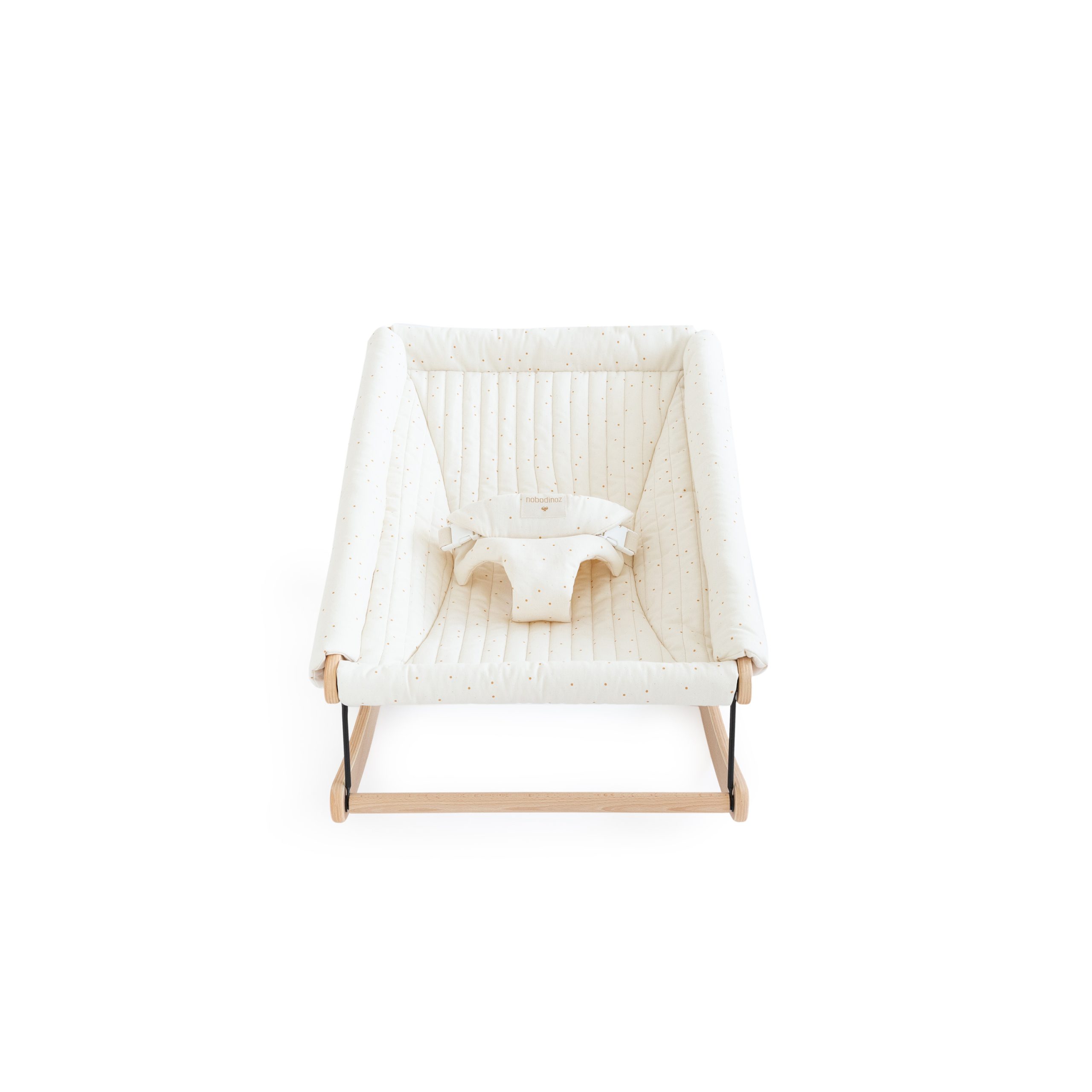 Transat bébé Nobodinoz Growing Green Honey Sweet Dots vu de face.