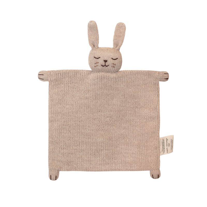 Doudou plat lapin tricoté en laine d’alpaga coloris sable – Main Sauvage – dès la naissance