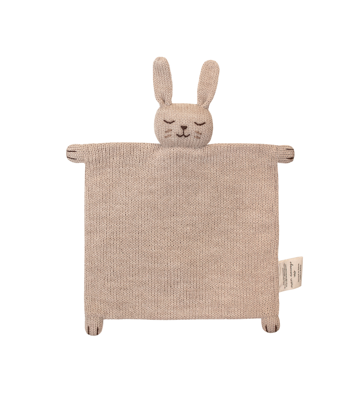 Doudou plat lapin tricoté en laine d’alpaga coloris sable – Main Sauvage – dès la naissance