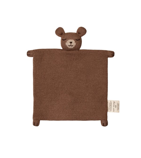 Doudou plat tricoté Ourson - Noisette main sauvage