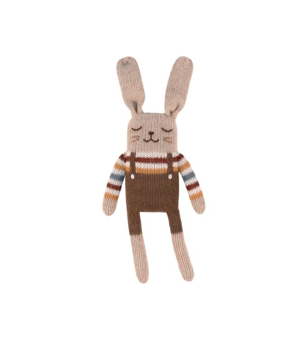 Doudou Lapin pull arc-en-ciel - Brun main sauvage