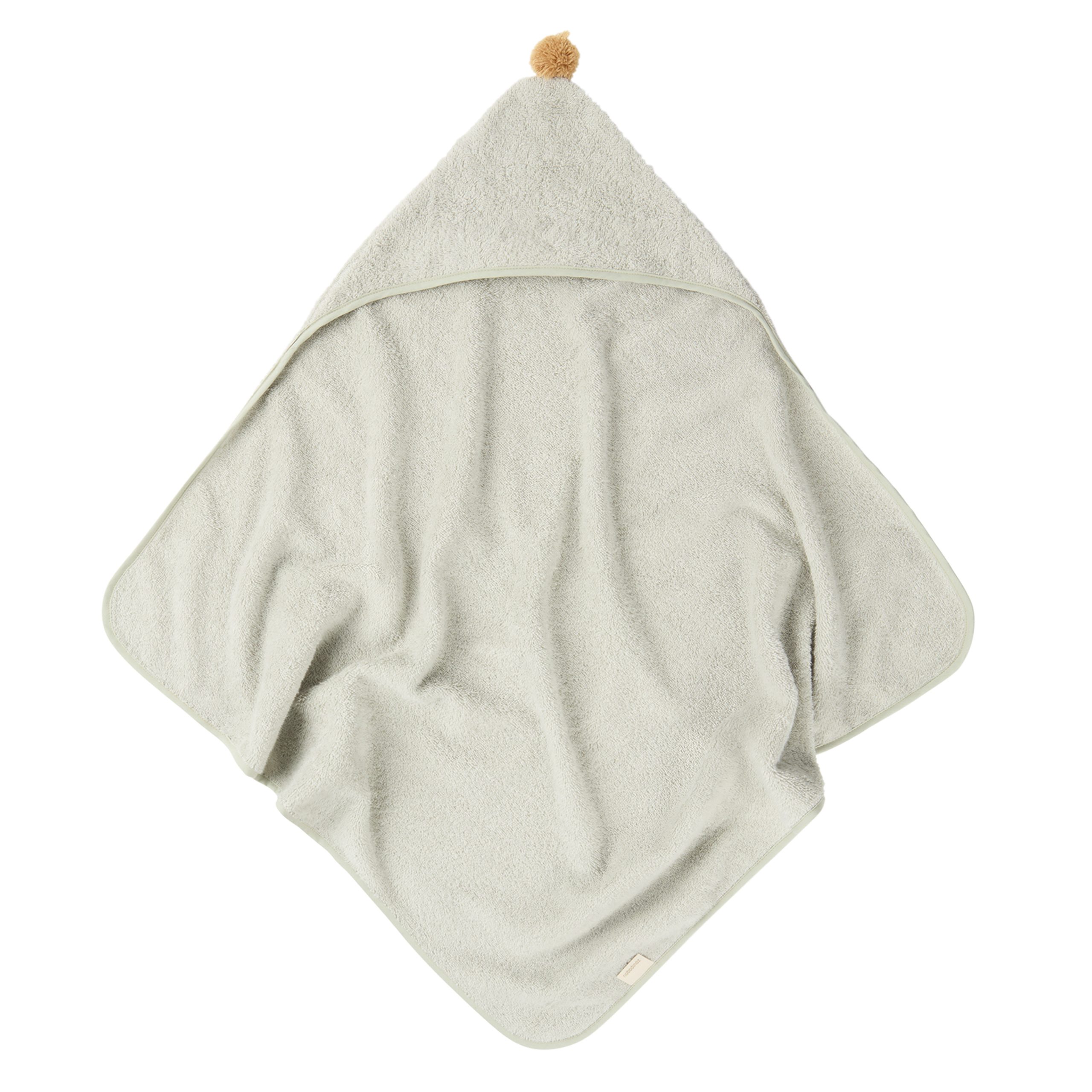 Cape de bain Nobodinoz bébé vert sauge en coton bio texture éponge.