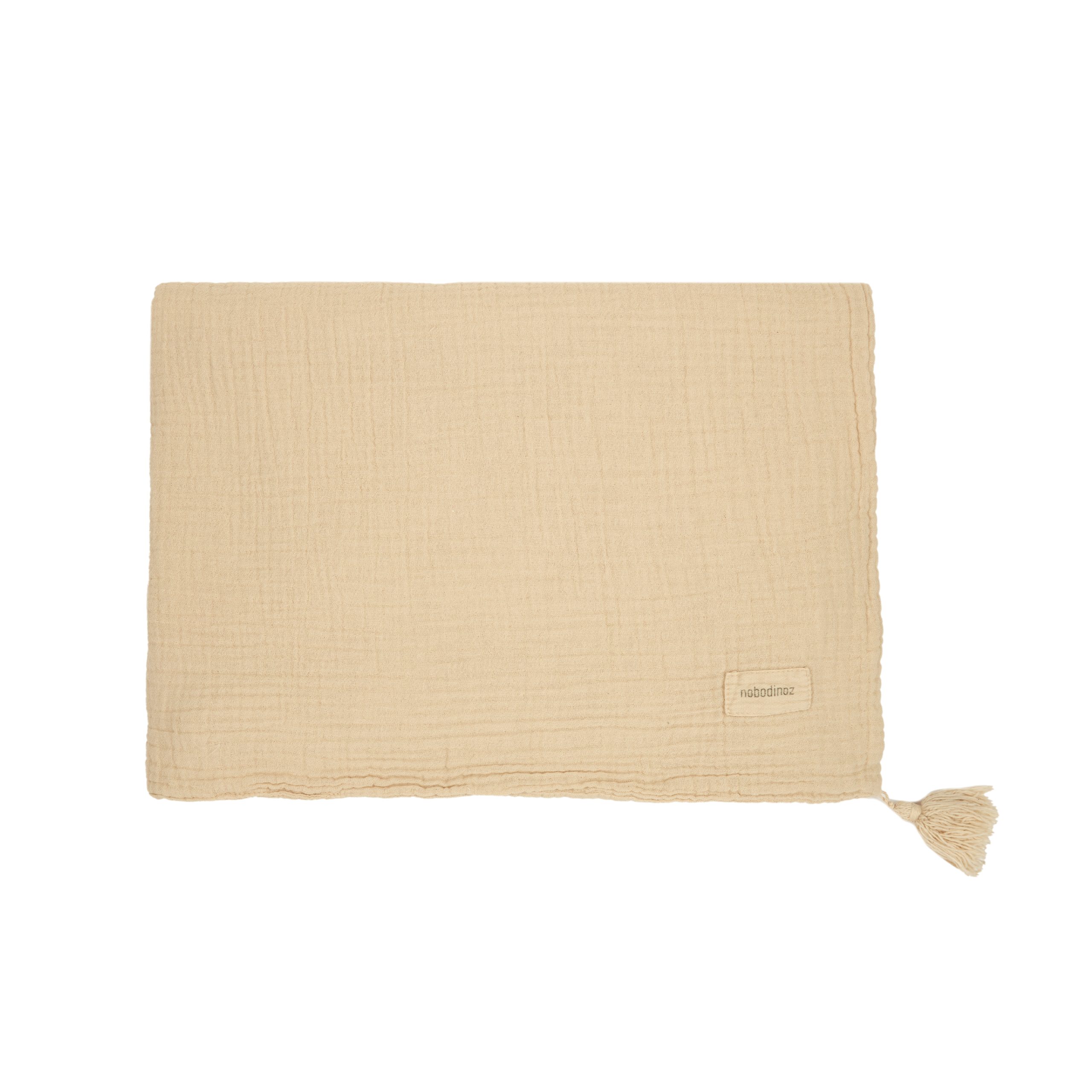 couverture bebe beige Nobodinoz Wabi-Sabi en coton double gaze plié