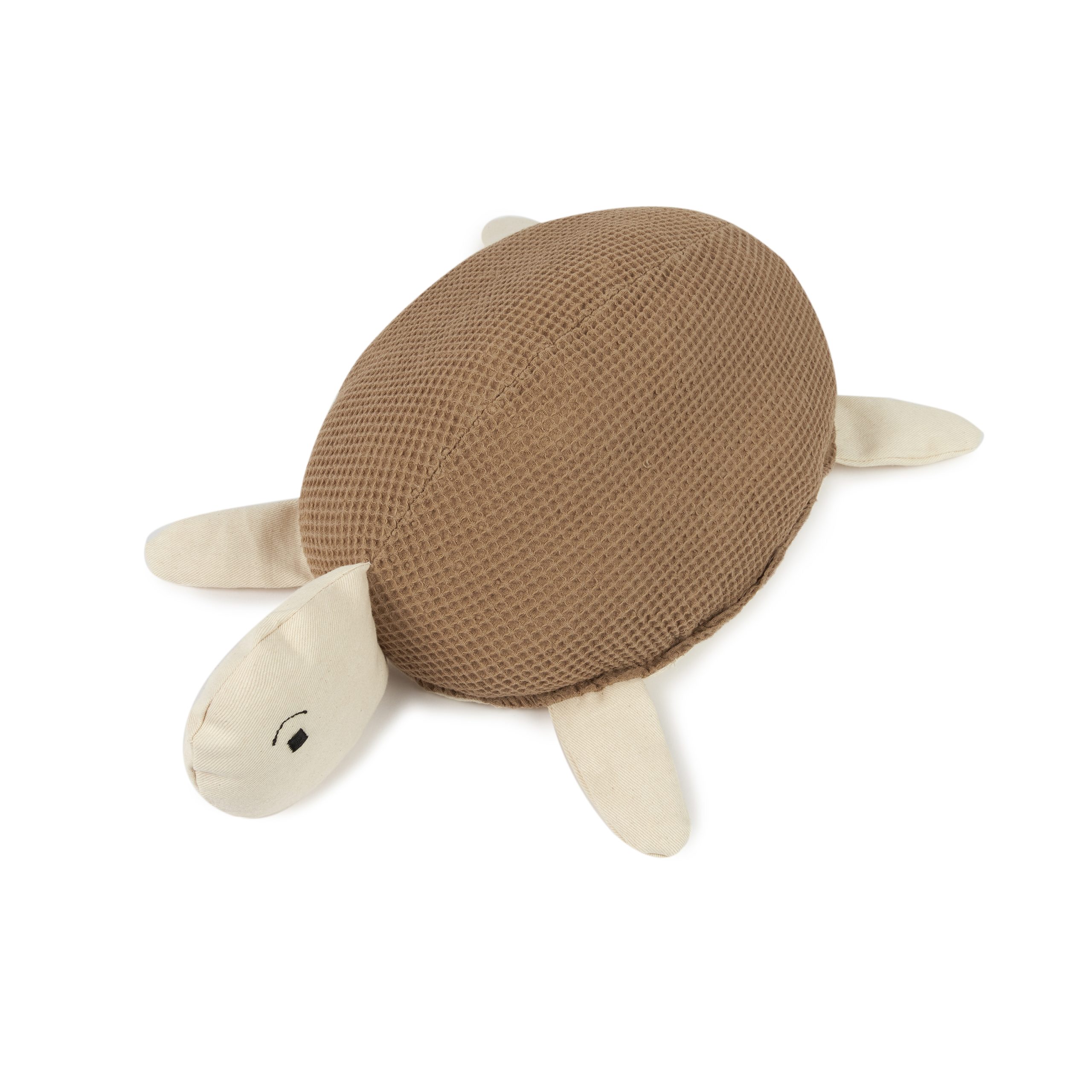 Coussin tortue Nobodinoz brun clair en coton bio.