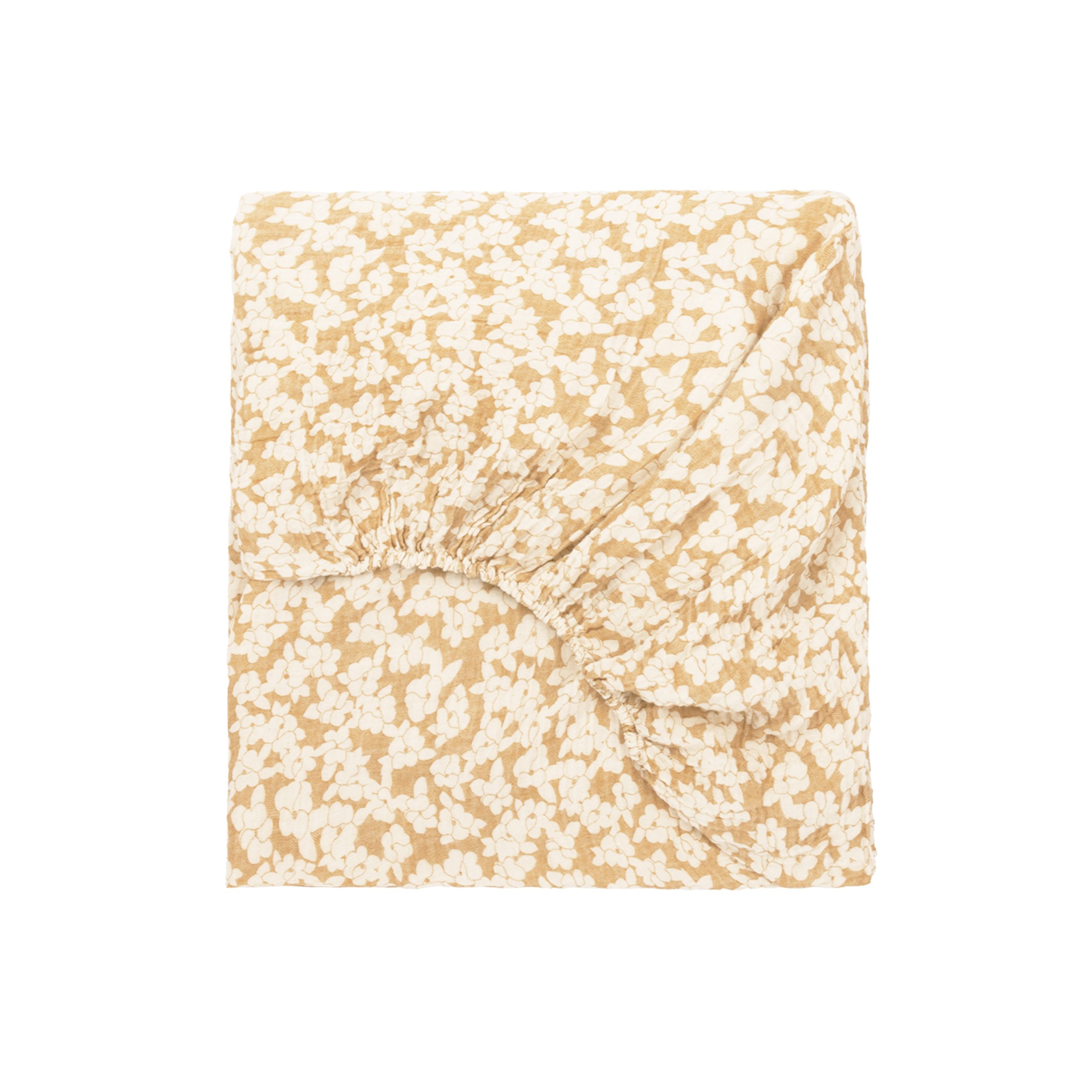 Drap housse fleurs 70×140 cm Nobodinoz en coton bio double gaze – motif floral beige et blanc