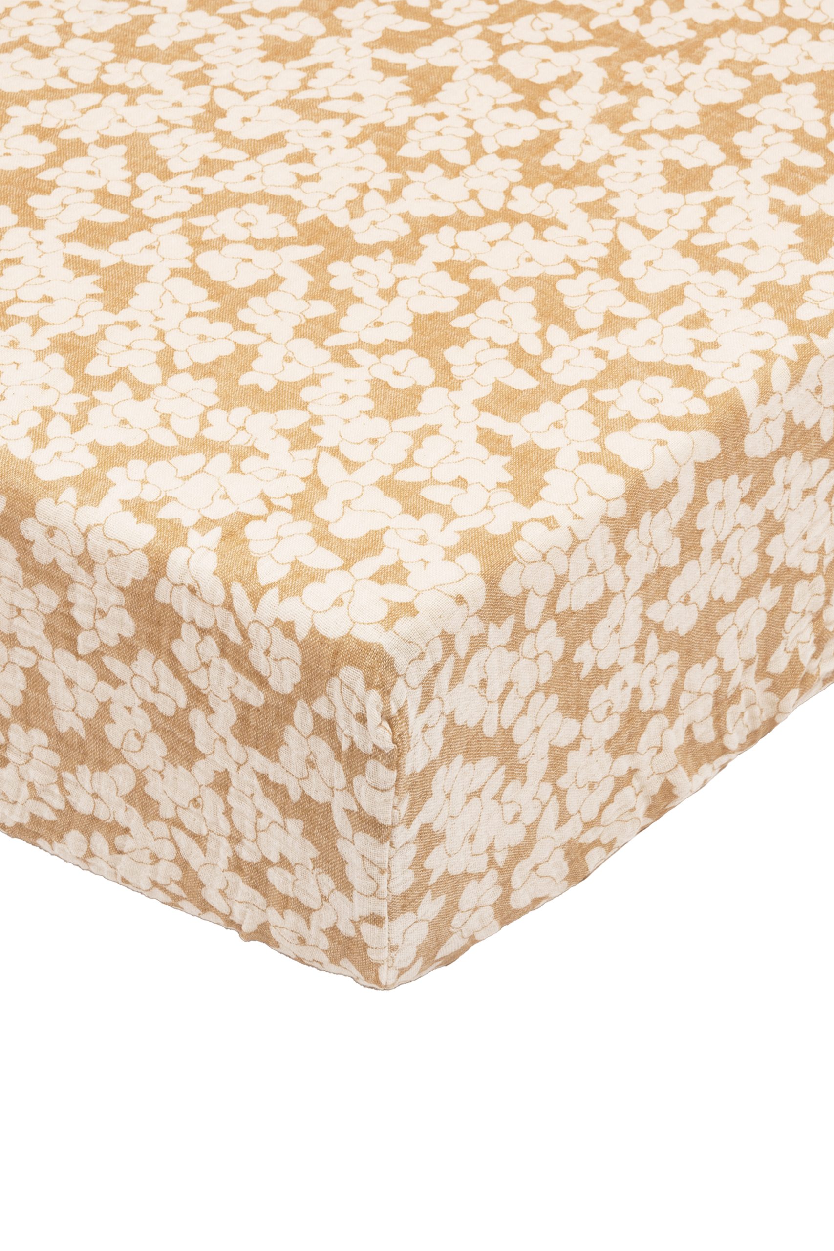 Détail du tissu floral en coton bio du drap housse Nobodinoz 70 × 140 cm