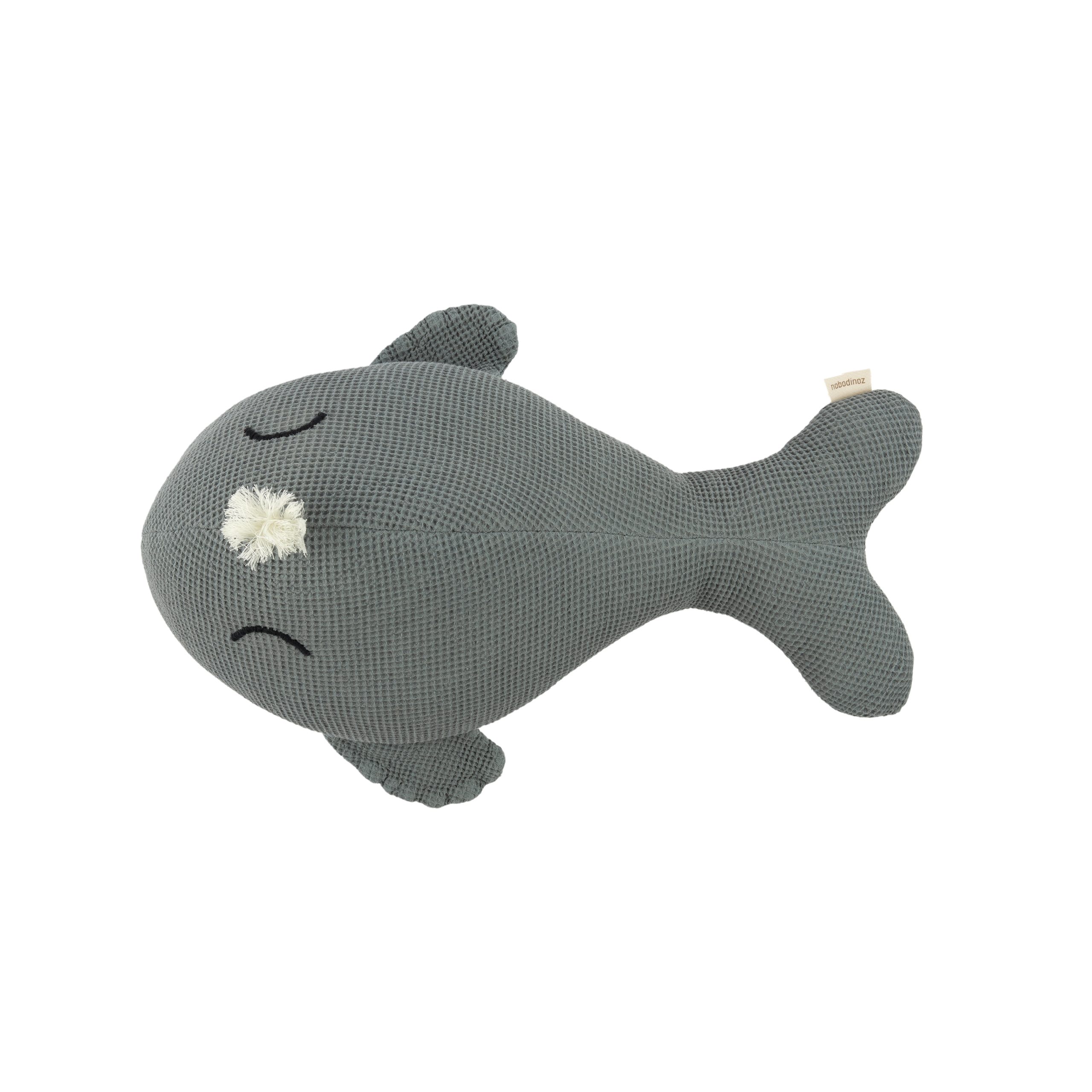 Coussin baleine bleu Nobodinoz Wabi-Sabi en coton bio.