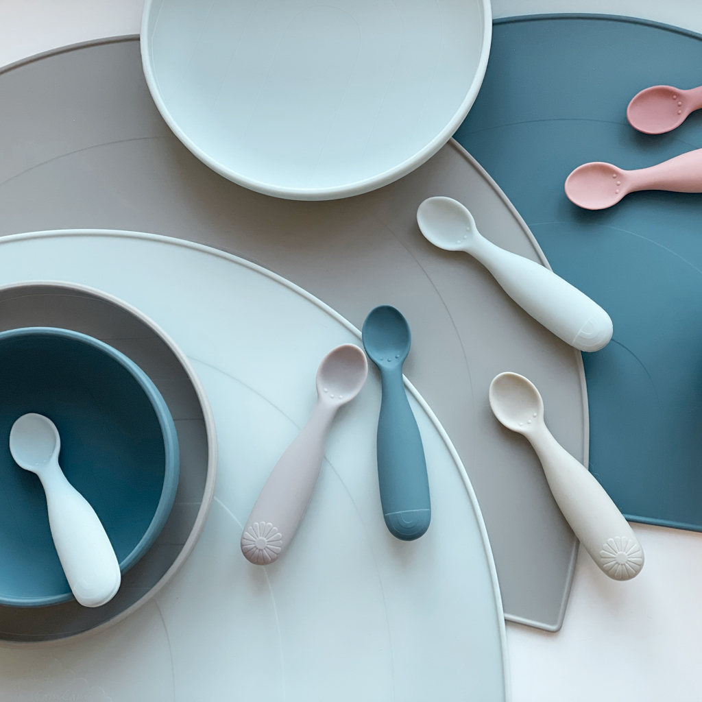 Cuillères fleurs en silicone - Set de 2 - Beige et Marron