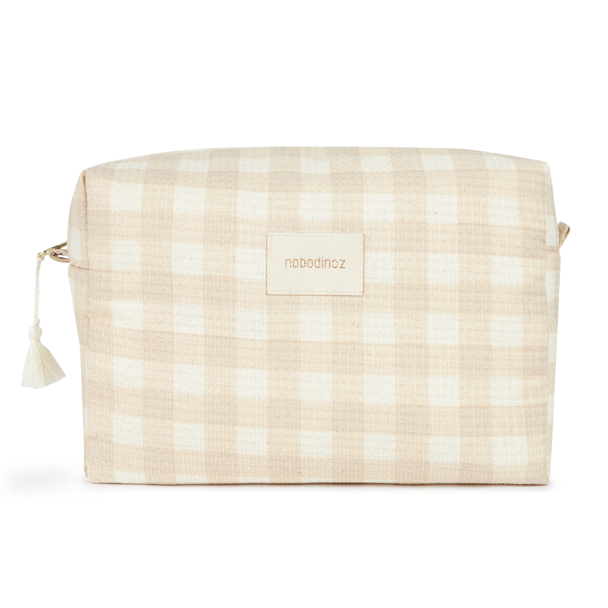 trousse de toilette bebe naissance Nobodinoz Diva Ivory Checks en coton bio motif vichy ivoire