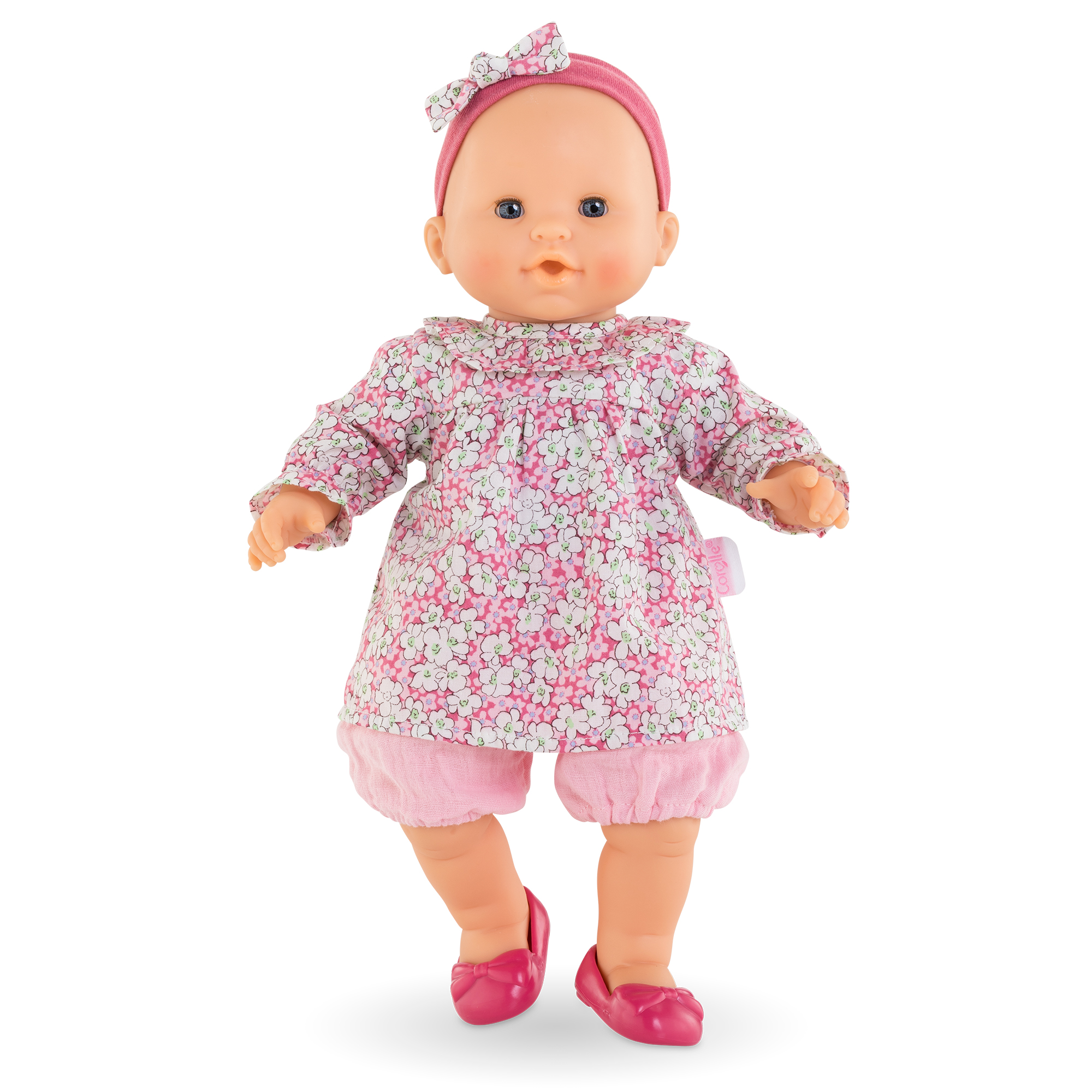 Poupon Louise 36 cm – Corolle – vue détourée debout – grand poupon au corps souple avec tenue rose et bandeau – dès 2 ans