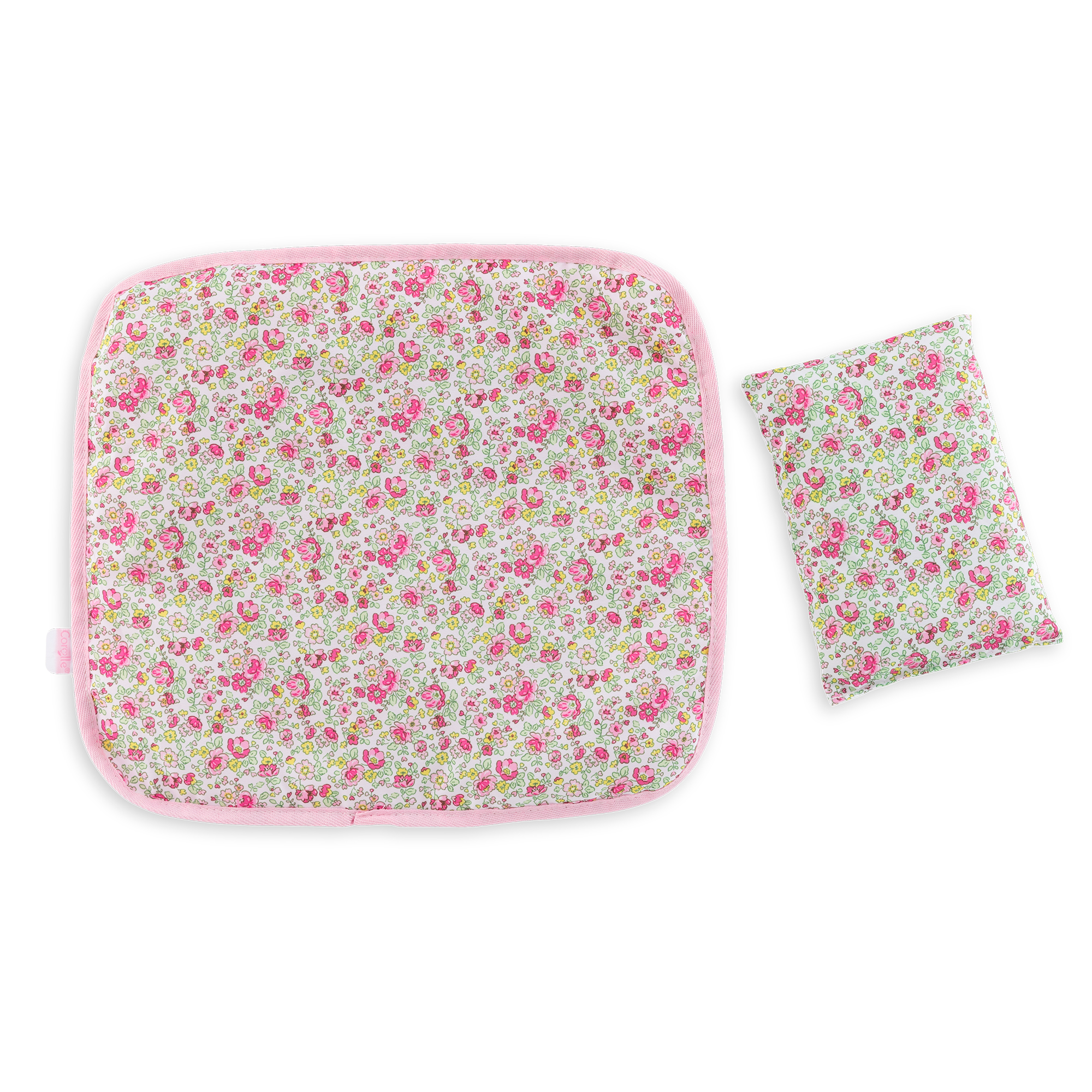 Couverture et oreiller fleuris pour poupée Corolle