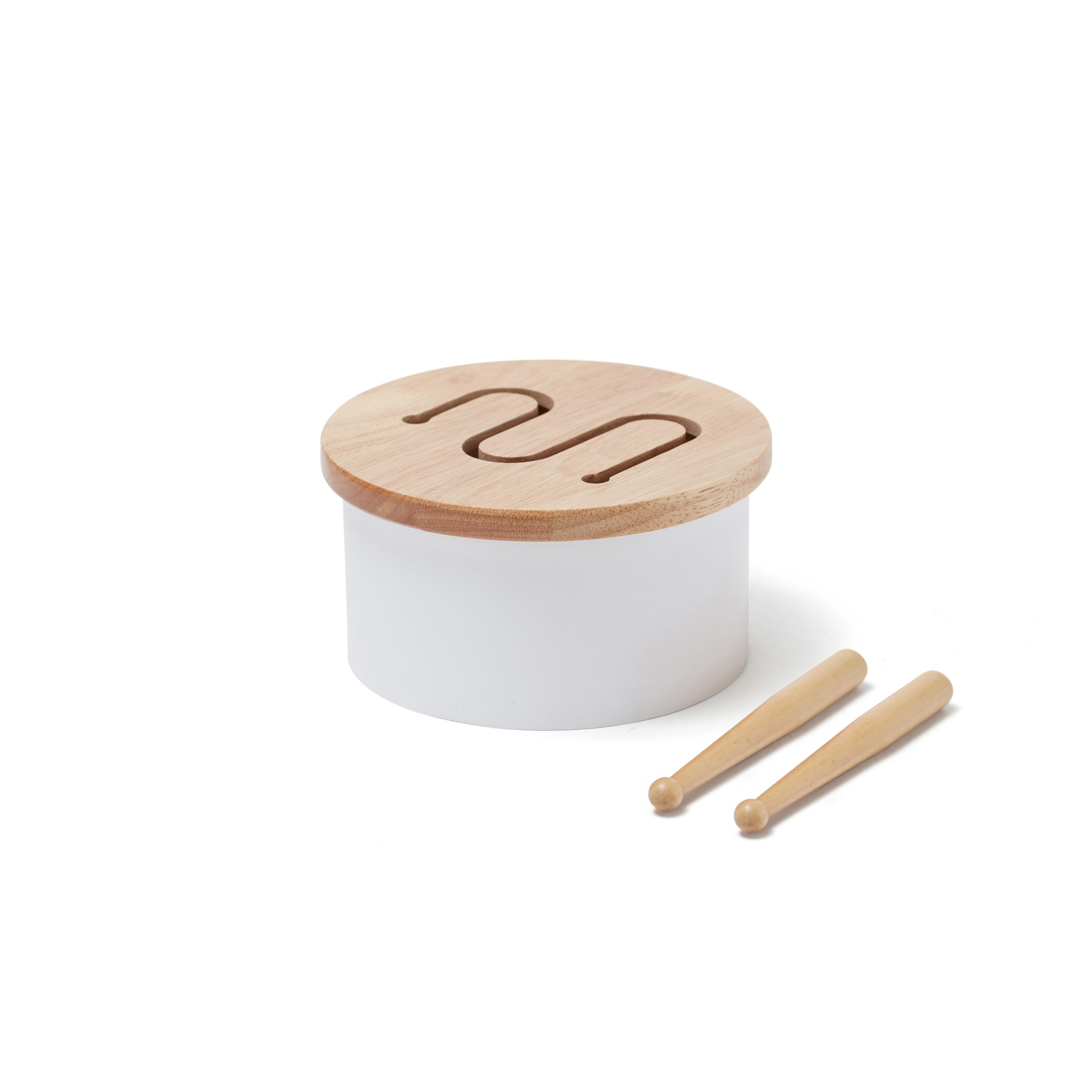 Tambour bébé en bois blanc Kid’s Concept avec deux baguettes