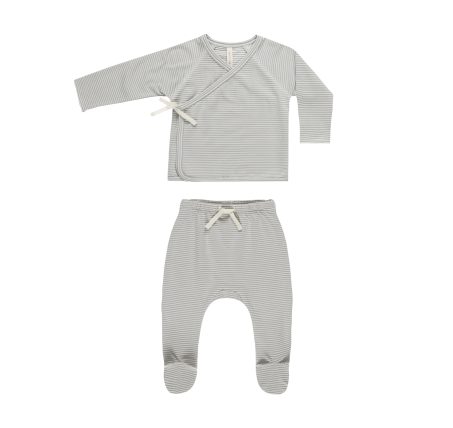 Ensemble bebe cache-cœur + pantalon à pieds Coton - Bleu Gris - Quincy Mae