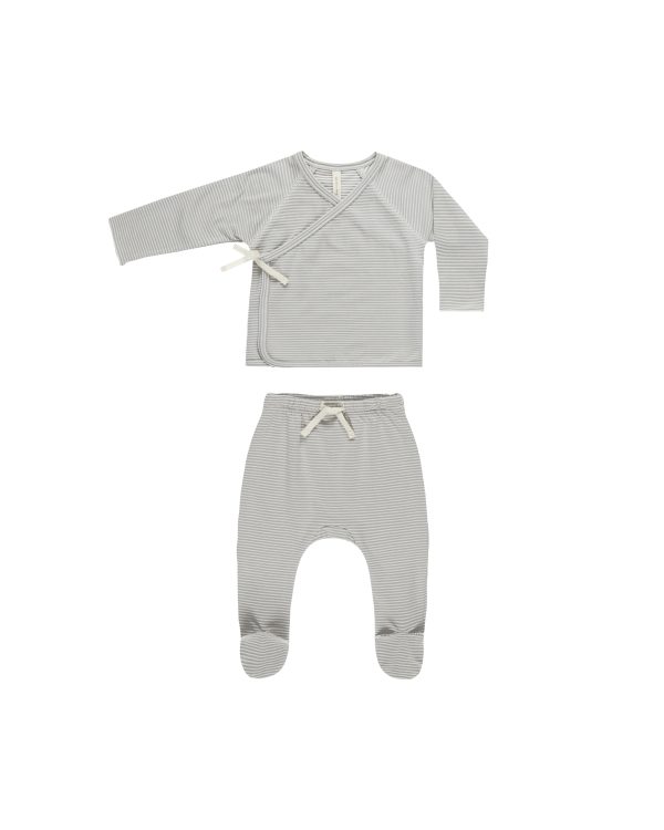 Ensemble bebe cache-cœur + pantalon à pieds Coton - Bleu Gris - Quincy Mae