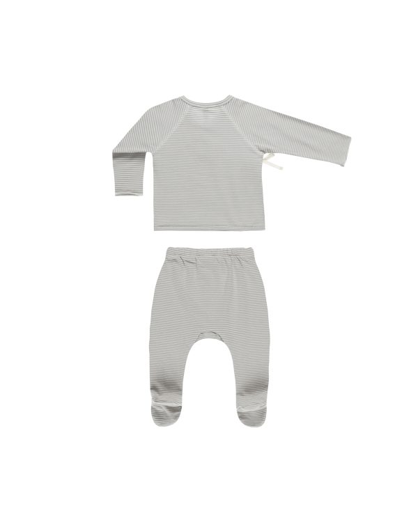 Ensemble bebe cache-cœur + pantalon à pieds Coton - Bleu Gris - Quincy Mae DOS