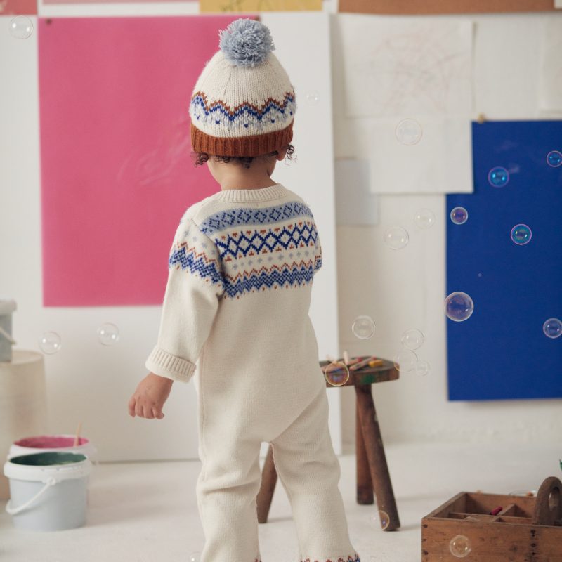 Bonnet bébé jacquard Michel - Crème laine Louise Misha 2
