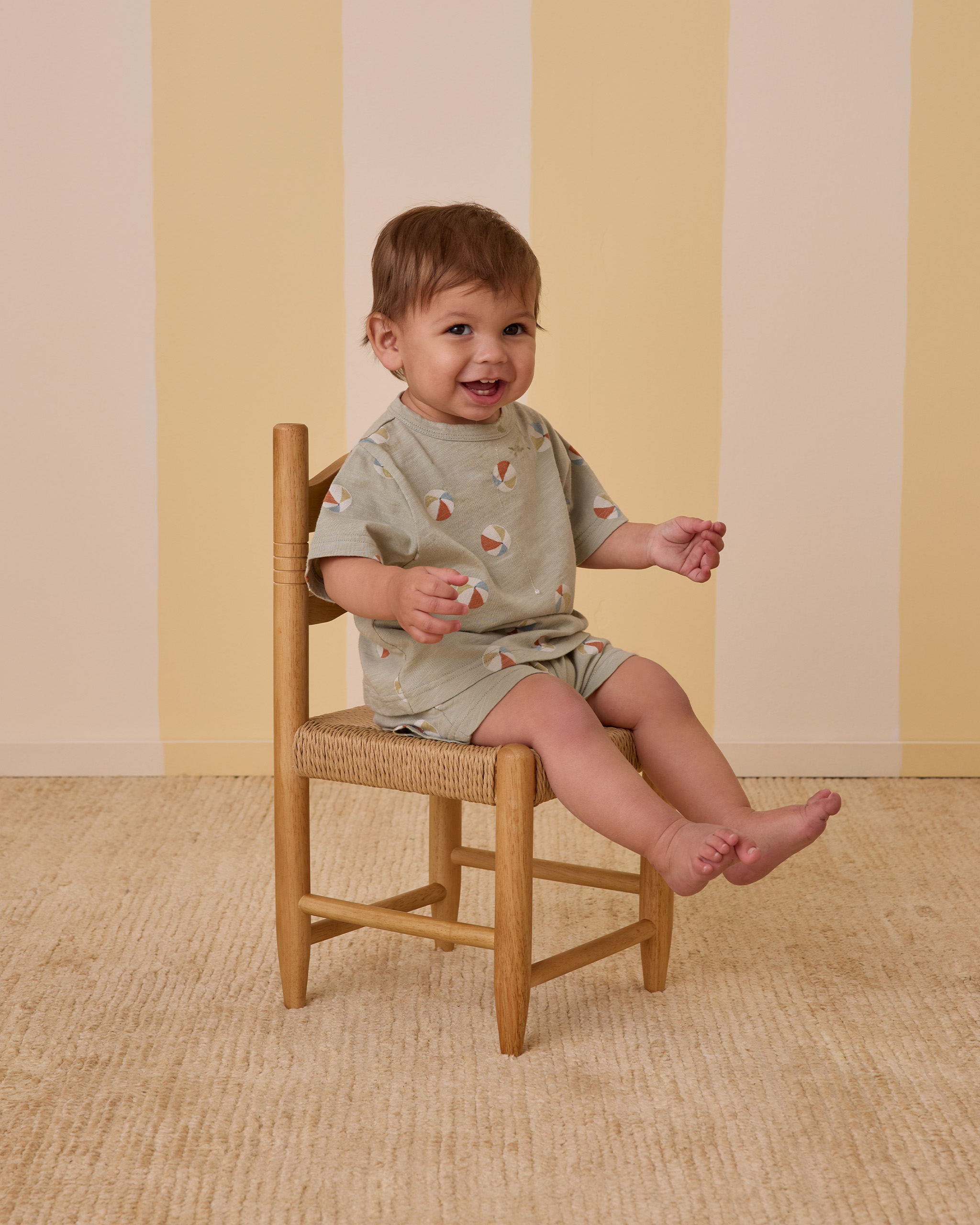 Ensemble T-shirt et Short Ballons de plage - Vert Sauge Rylee + Cru