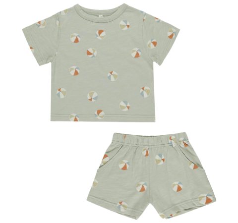 Ensemble T-shirt et Short Ballons de plage - Vert Sauge Rylee + Cru