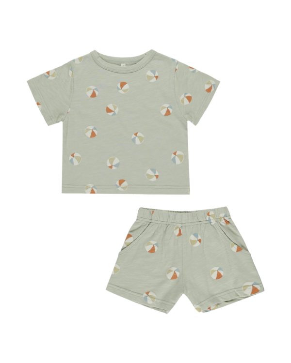 Ensemble T-shirt et Short Ballons de plage - Vert Sauge Rylee + Cru