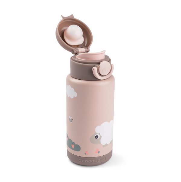Gourde isotherme Tiny Farm rose Done By Deer avec ouverture facile adaptée aux enfants