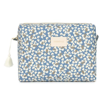 Trousse de toilette Nobodinoz Diva motif Blue Yumiko en coton bio vue de face