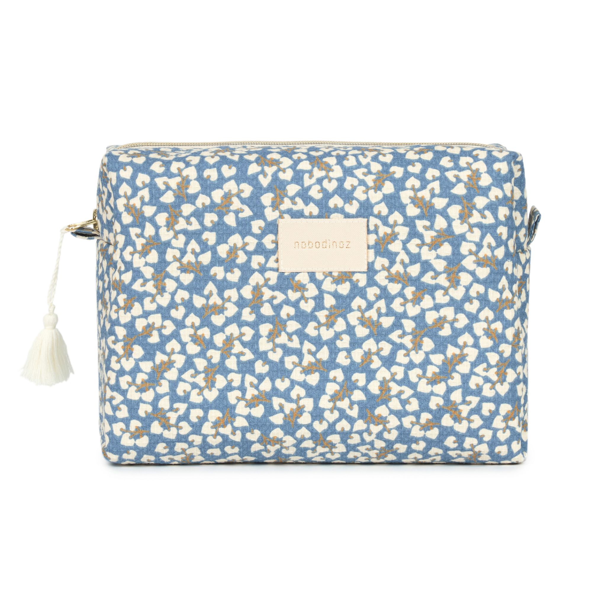 Trousse de toilette Nobodinoz Diva motif Blue Yumiko en coton bio vue de face