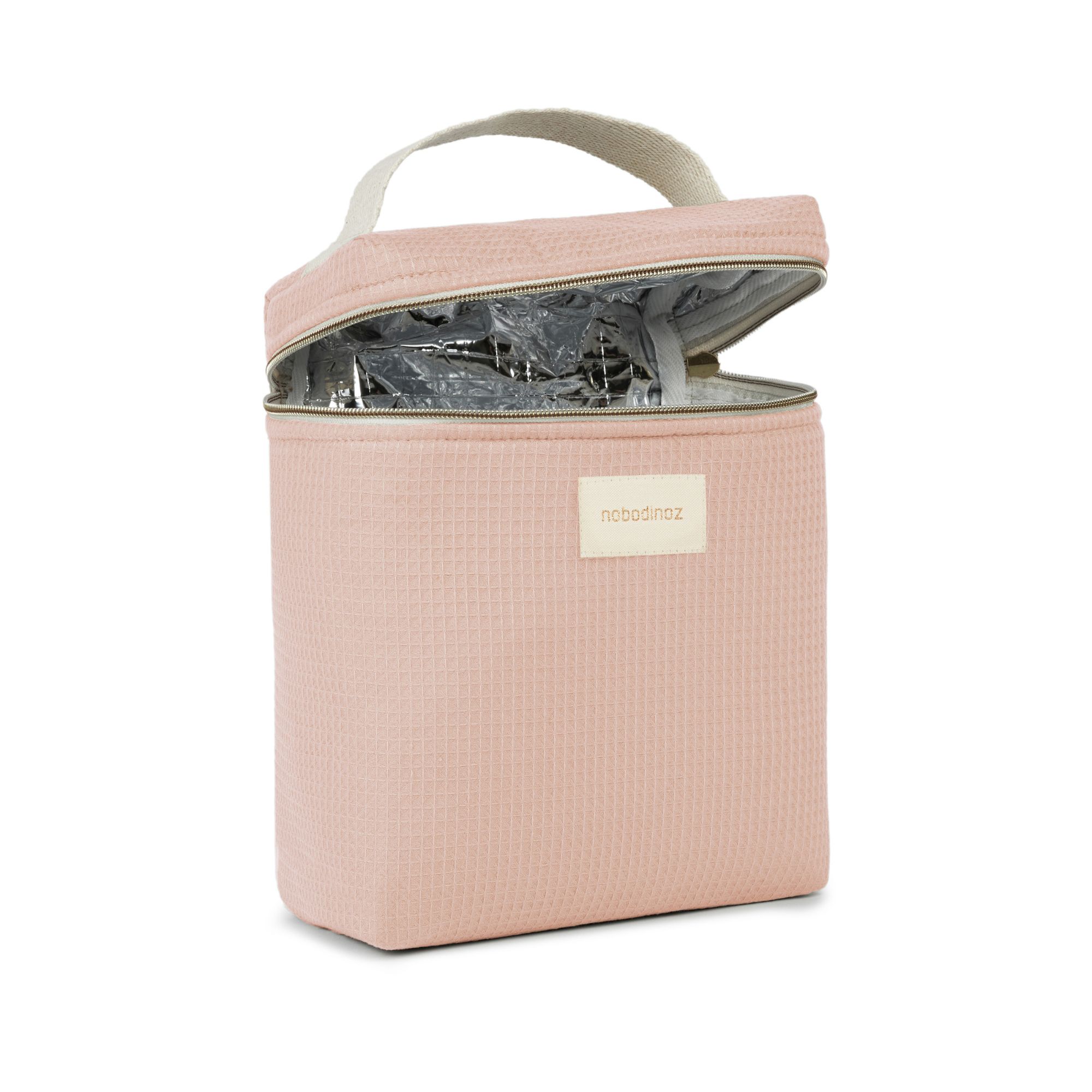 sac isotherme bébé rose Nobodinoz ouvert avec doublure isotherme