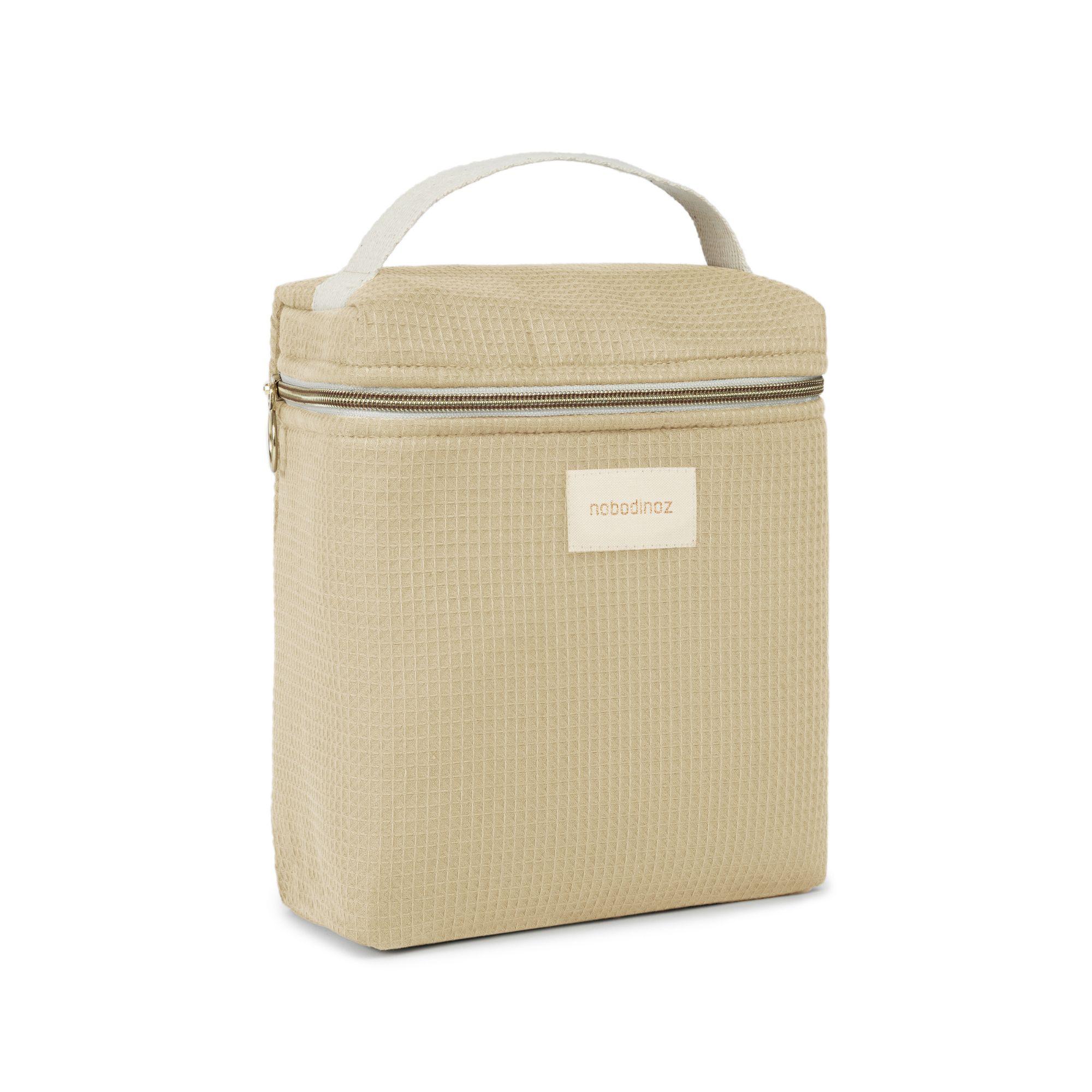 Sac isotherme bébé vert Nobodinoz Concerto green tea, vue de côté avec poignée