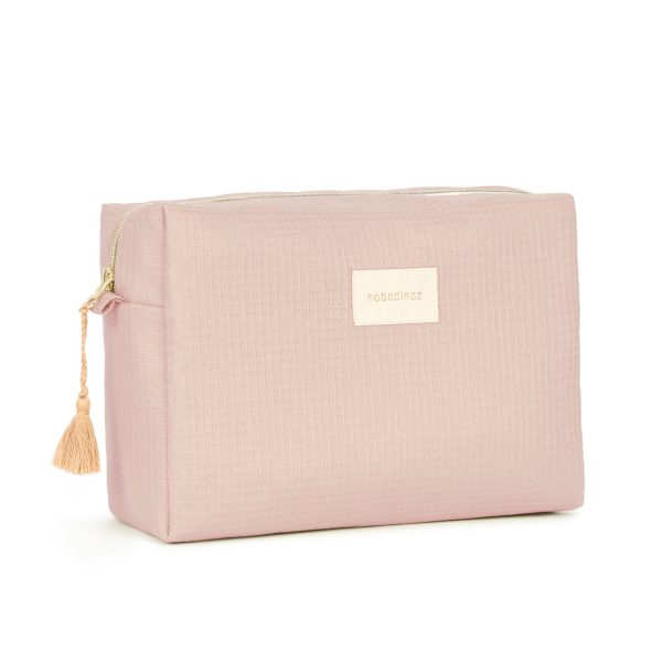 Trousse de toilette Nobodinoz Diva Opera rose pâle en coton bio vue de profil