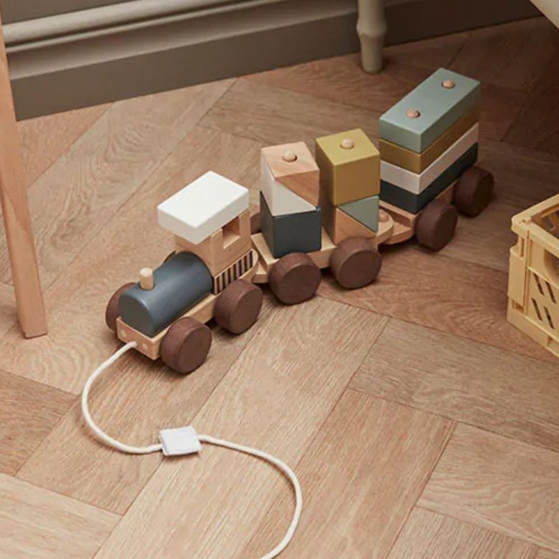 Train en bois avec blocs à empiler pour enfant, jeux éducatif et d’éveil