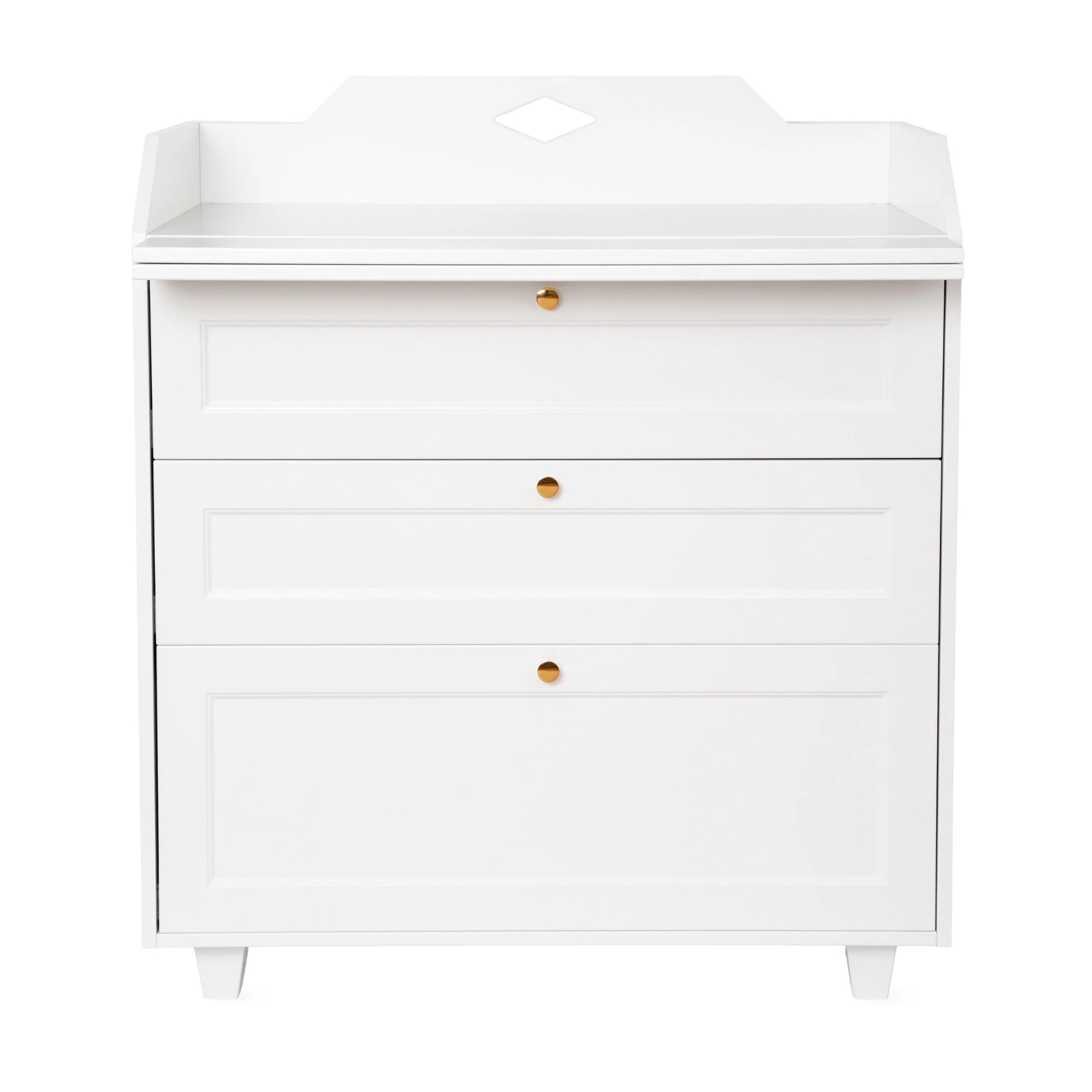 Commode à langer blanc Luca Cam Cam avec 3 tiroirs et poignées en laiton, vue de face